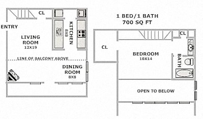 a floor plan of a small house with a living room and a dining room